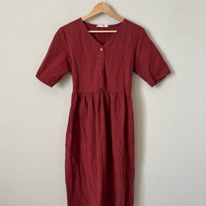 Little Cottonwood Red V-Neck Short Sleeve Midi Sundress
